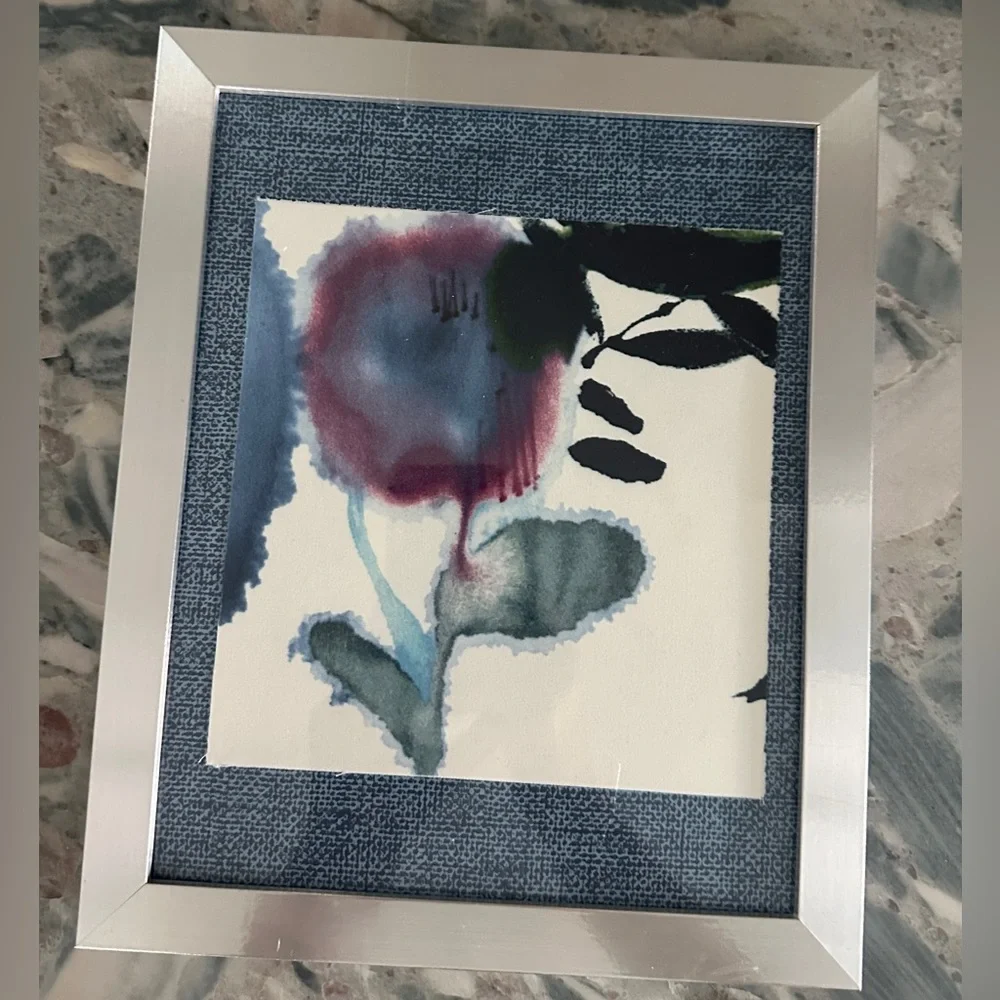 Abstract Mixed Media Floral Art in Silver Frame - One of a Kind - Picture 3 of 4